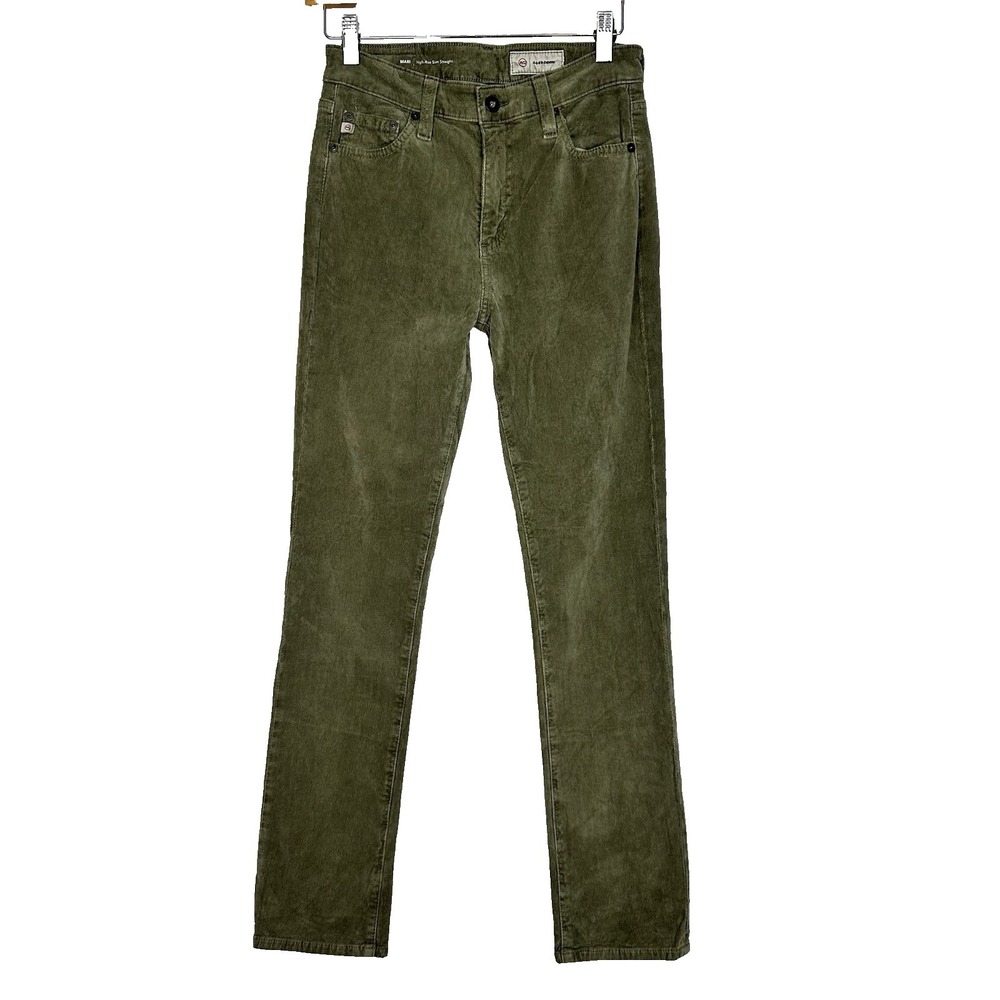 AG Adriano Goldschmied Mari Corduroy Pants Womens 26 Olive Green High Rise Slim